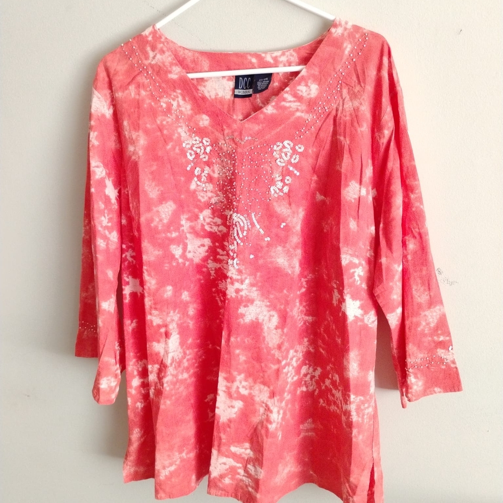 DCC Women's Orange Tie-Dye Tunic with Sparkle Accents